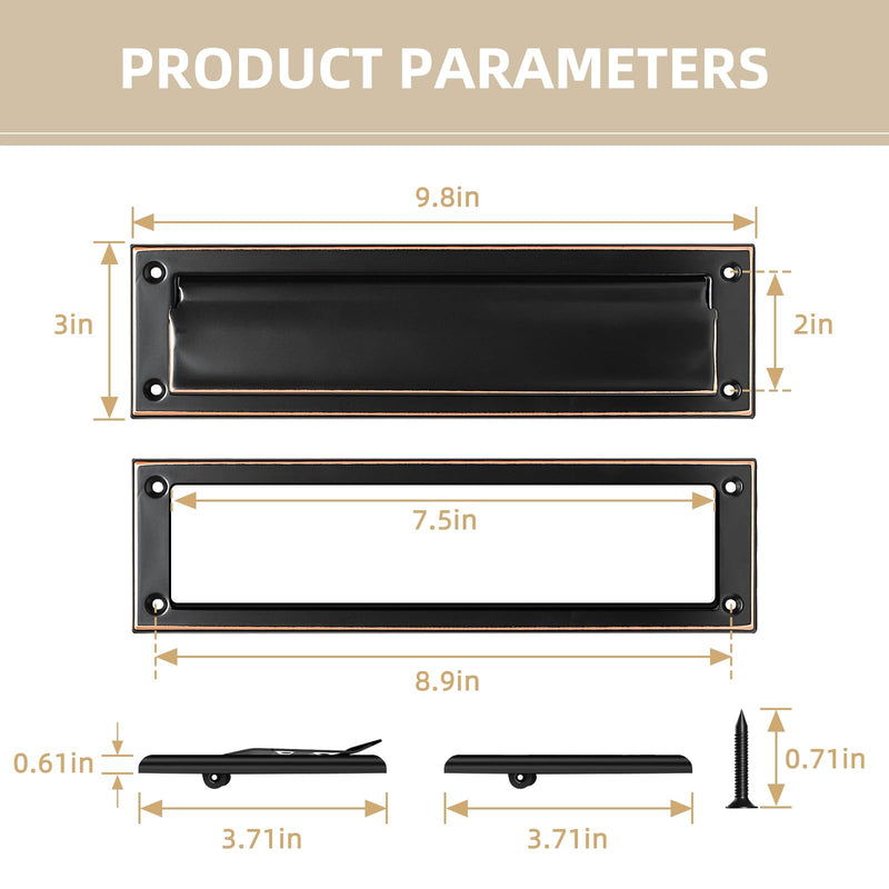 Mail Slot Matte Black,13Inch Stainless Steel Mail Slot Cover for Front Door.Mailbox Door Replacement for Wall,13"×3.7" (Oil Rubbed Bronze, 10Inch) Oil Rubbed Bronze
