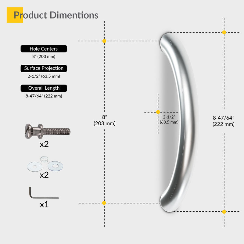 BRIXWELL HR-8BTB-SC 8 Inches Center to Center Arch Style Back to Back Shower Door Handle Satin-Chrome 8" Center To Center