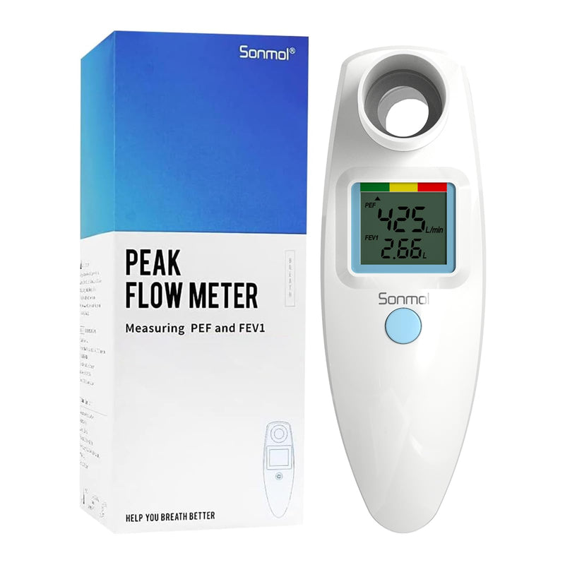 Digital Peak Flow Meter Portable PEF Forced Expiratory Volume FEV1 Tester with Red Yellow Green Risk Indicator