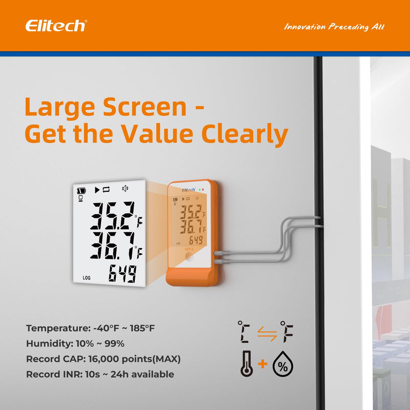 Elitech Digital Temperature Humidity Data Logger Pharmacy DDL with Calibration Certificate to Auditor, Refrigerator Thermometer Vaccine Fridge Temperature Monitor Max Min Value GSP-6G-TDE Factory 1