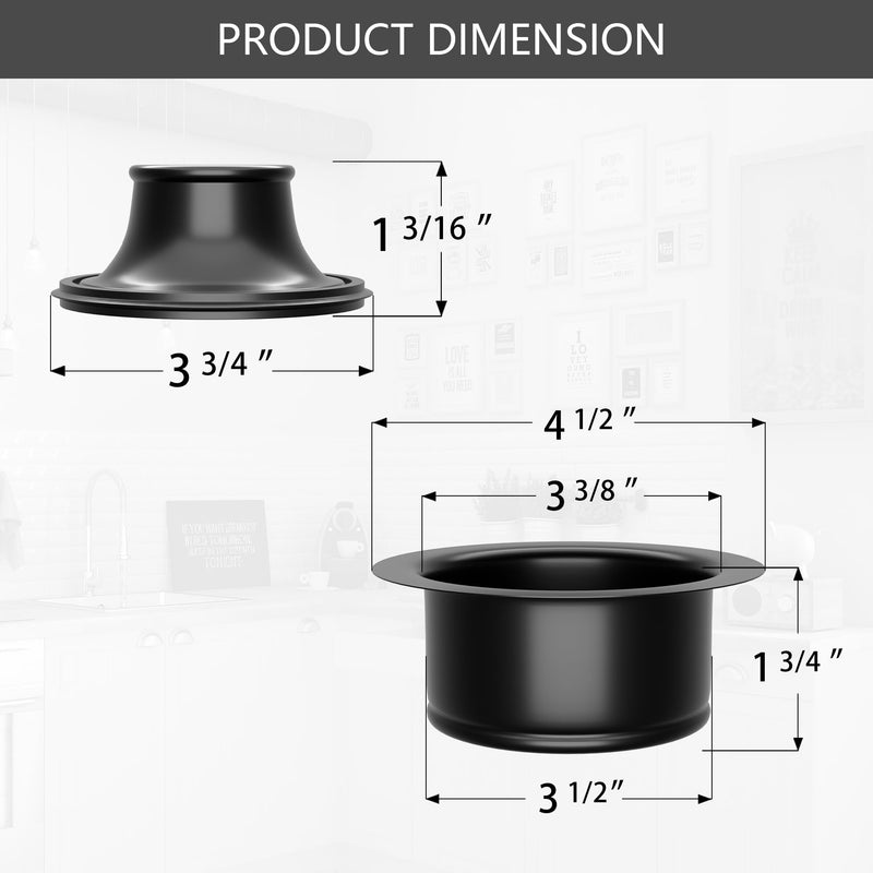 Kitchen Sink Garbage Disposal Flange and Stopper,Sink Drain Flange with Stopper for Garbage Disposal Stainless Steel Fit Universal 3-1/2 Inch Standard Sink Drain Opening Matte Black Height 1-3/4