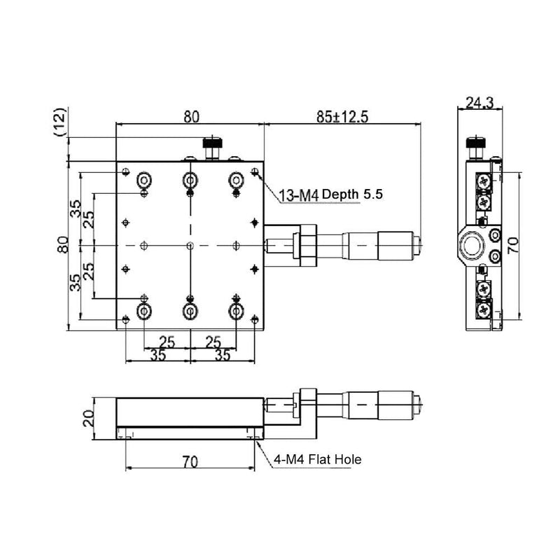 X Axis Manual Precision Linear Stage 80x80mm Micrometer Fine-Tuning Cross Roller Linear Stages Translation Displacement Platform Station Optical Sliding Table