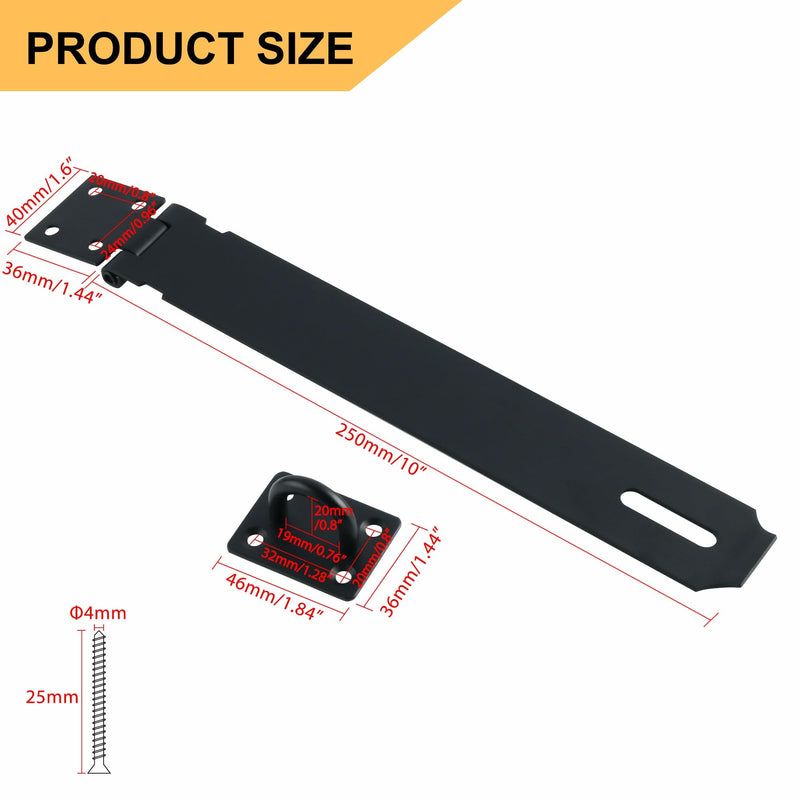 Alise Hasp Lock,Door Hinge Lock Padlock,Black Clasp Latch Hinges Lock for Doors,10 Inch Stainless Steel Chest Latches MS9B-10C 10 Inch Black