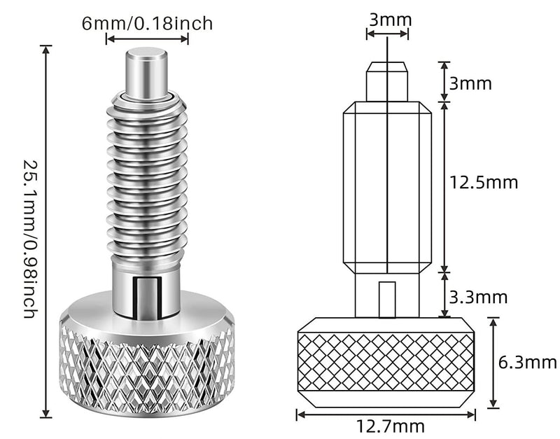 4Pcs Hand Retractable Spring Plunger, Stainless Steel Quick Release Pin M6 Lock Out with Knurled Handle for Rolling Toolbox Packout Tool Box Accessories 4