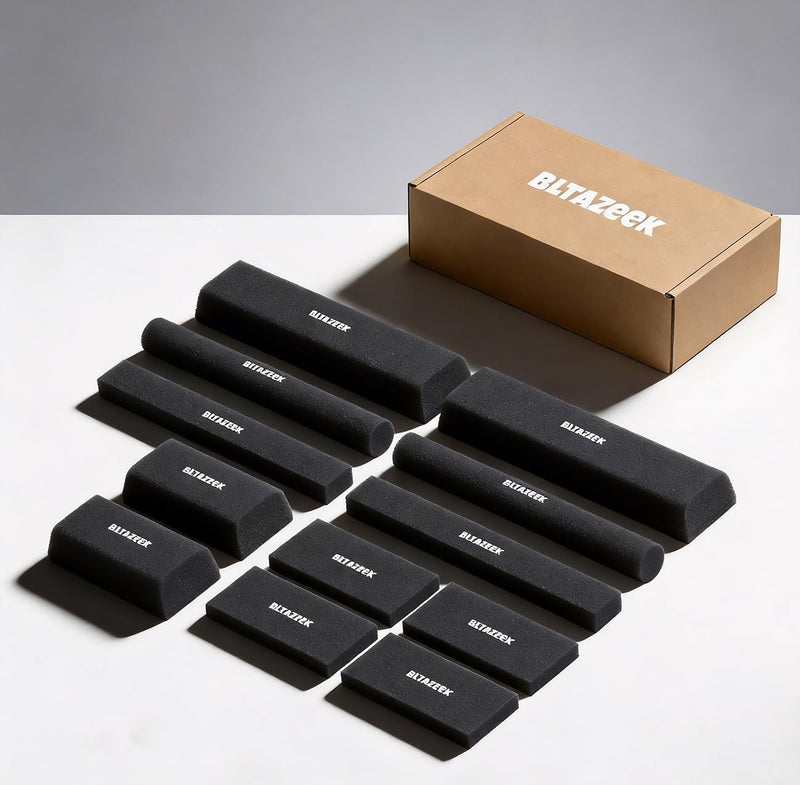 12-Pcs Sanding Blocks Auto Body, Flexible Foam, Sanding Blocks for Automotive Bodywork, Washable & Reusable, Interchangeable Sanding Block Set for Auto Body, Woodworking & Metal Finishing