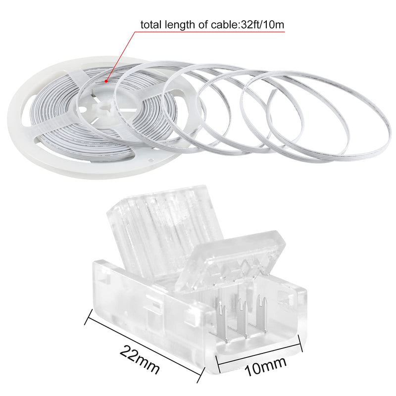 RGBZONE 𝟰 𝗣𝗶𝗻 𝟭𝟬𝗺𝗺 𝗟𝗘𝗗 𝗦𝘁𝗿𝗶𝗽 𝗖𝗼𝗻𝗻𝗲𝗰𝘁𝗼𝗿 𝗞𝗶𝘁 32.8ft 4 Pin RGB Extension Wire and 5 Pcs 4 Pin LED Strip to Wire Connectors for 10mm IP20/IP65 5050 3528 SMD RGB LED Strip Light 4pin 10mm kit