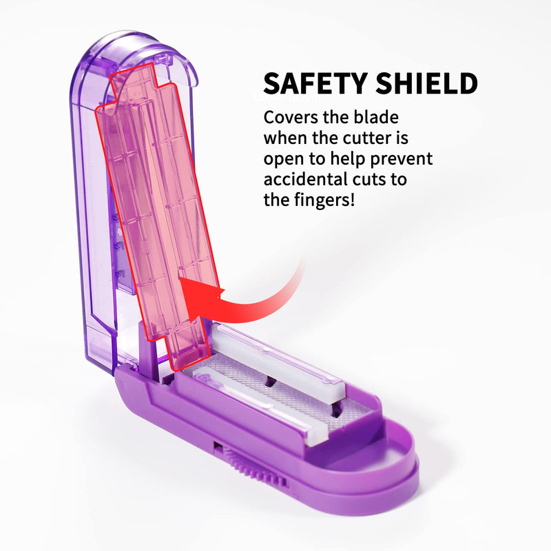 Pill Cutter Splitter for Small and Tiny Pills, Adjustable Pill Cutters for Small Tablets, Accurately Cuts Multiple Pills at Once (Sharp Blade with Safety Guard,Non-Slip Silicone Edge) Purple