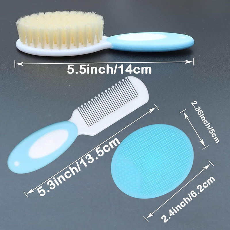 Baby Hair Brush &Silicone Baby Cradle Cap Brush Set, for Newborns & Toddlers-Natural Soft Goat Bristles-Ideal for Cradle Cap-Perfect Baby Registry Gift (Blue) Blue - NewNest Australia