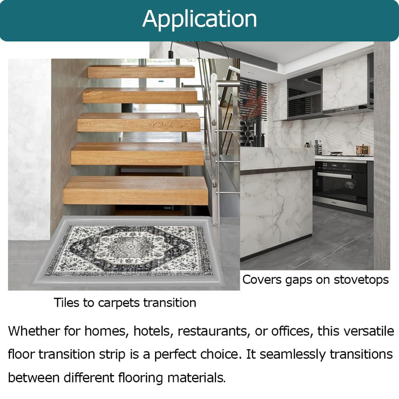 Carpet Floor Transition Strip, Self-Adhesive Carpet to Tile Transition Edging Trim Suitable for Door Threshold/Wood Floor, Cover Height Within 5mm – Gray(10Ft) 10Feet