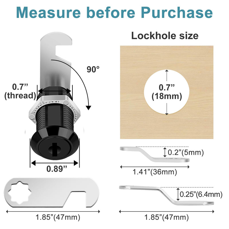 1-1/8" Cabinet Cam Lock with Keys 5PCS Black Cabinet Locks Keyed Alike Secure Files Drawers RV Storage Locks Replacement Set, Black Finish (1-1/8 Inch 5Pcs) Black 1-1/8 Inch 5Pcs