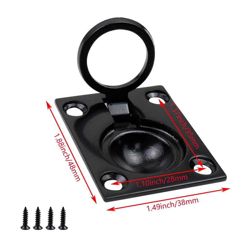 4 Pcs Black Stainless Steel Flush Ring Pull Stainless Steel Boat Hatch Latch Cabinet Flush Mount Lifting Ring Pull Handle, 1.8"x1.4" 4