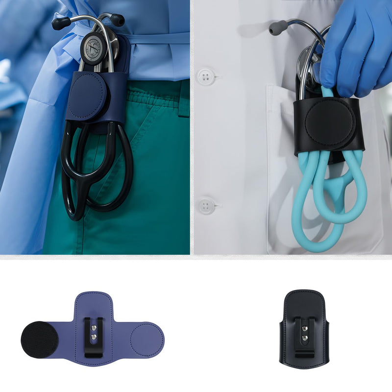 MaiWieel-Stethoscope Holder Clip,PU Leather Stethoscope Hip Holder for 3M Littmann,for MDF Stethoscope,Lightweight Portable Stethoscope Holster for Nurse,Doctor (Navy Blue) Navy Blue