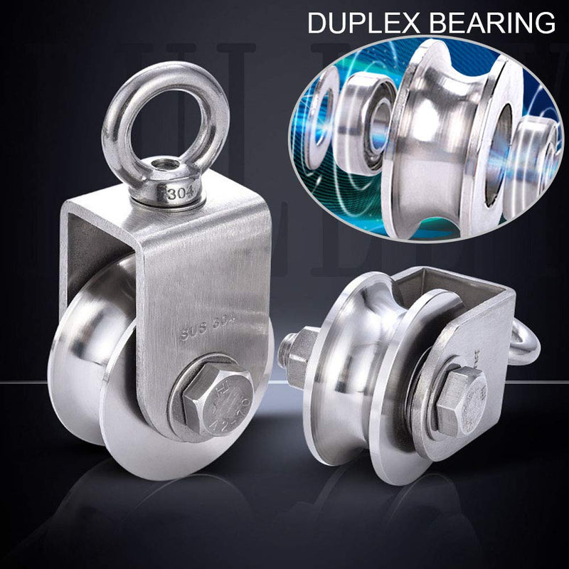 TooTaci 48MM Stainless Steel Crane Pulley System - Heavy Duty Lifting with V Type Swivel Hook, 1/4" Nylon Rope 33ft & Carabiner Lock 48MM V-Type PULLEY SET V Type Swivel Pulley