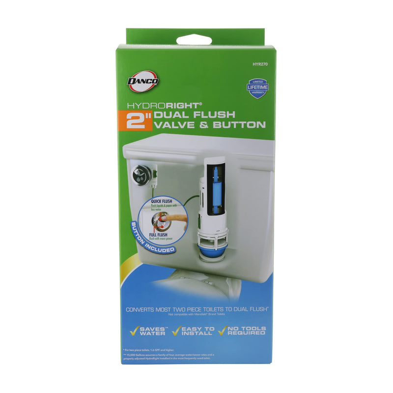 Danco HYR270 Hydroright Water-Saving Dual Flush Valve with Push-Button Handle, Plastic, Chrome Push Button 1.0