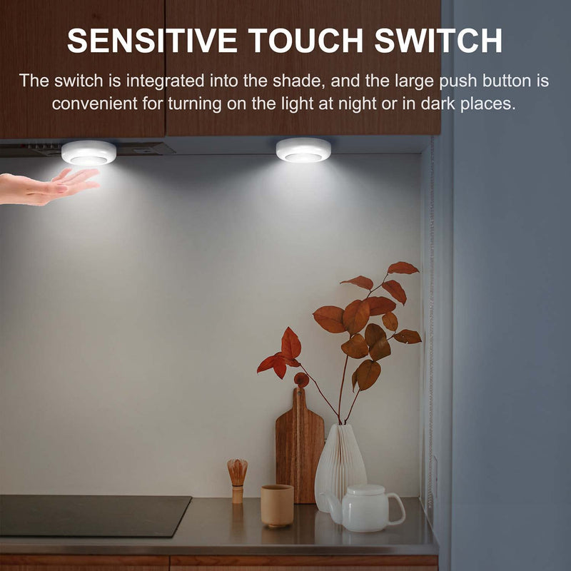 Tap Light Push Lights, 6 Pack Portable Bright LED Puck Light Touch Light Night Lights Push Lights Battery Operated Under Cabinet Lighting for Closet Kitchen Under Counter Classroom Indoor Outdoor 6-Pack