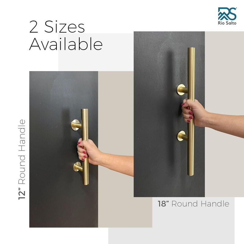 Rio Salto 12-Inch Gold Barn Door Handle Kit with Latch Lock Set Closet Brass Finish Pull Handle Flush Handles Hardware Large Sliding Door Handles 1-Door (Light Gold - 1Pack w/Lock)