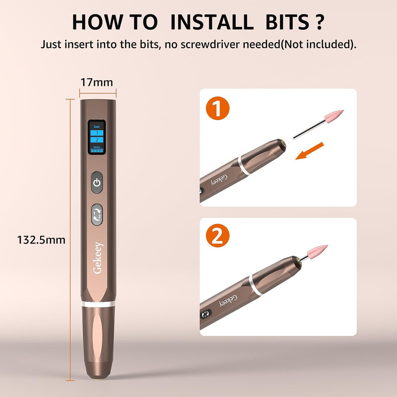 Gekeey Electric Engraving Pen, Cordless Rechargeable Mini Rotary Tool with 42 Bits, Aluminum Body, Variable Speed, Portable Engraver Pen for Metal Wood Glass and Plastic, Brown