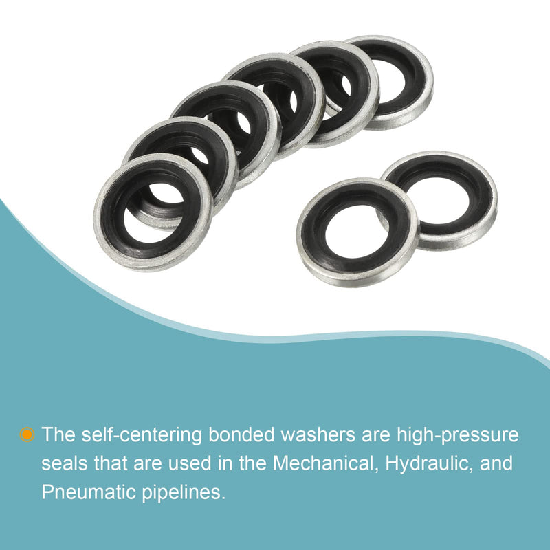 MECCANIXITY Bonded Sealing Washers M10 15.8x10.7x2mm Carbon Steel Nitrile Rubber Gasket, Pack of 12