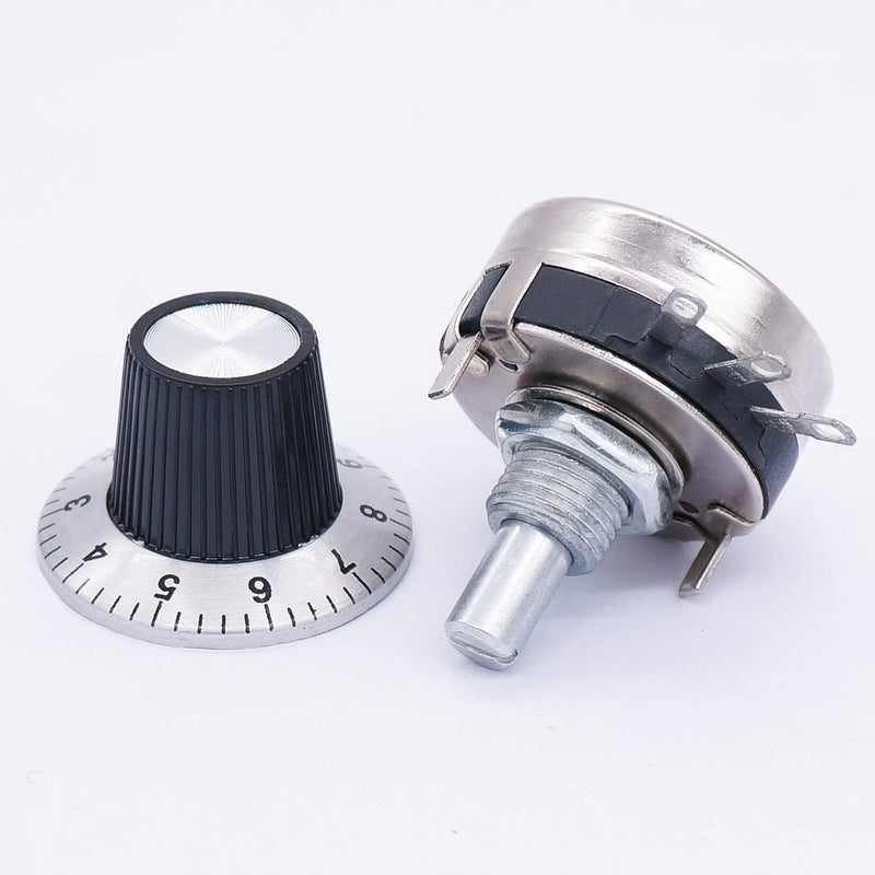 TWTADE / 2pcs Single Turn Rotary Carbon Linear Variable Potentiometer + 2pcs Knob WTH118-2W 100K Ohm