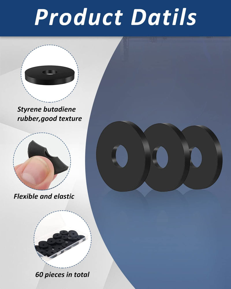 Rubber Washers - 16PCS Flat Rubber Washers for Bolts Spacers, 1 1/2" OD x 3/8"ID x 1/8 Inch Thickness, Heavy Duty Abrasion Resistant Rubber, Black Vibration Damping Pads 3/8ID x 1-1/2OD-16pcs
