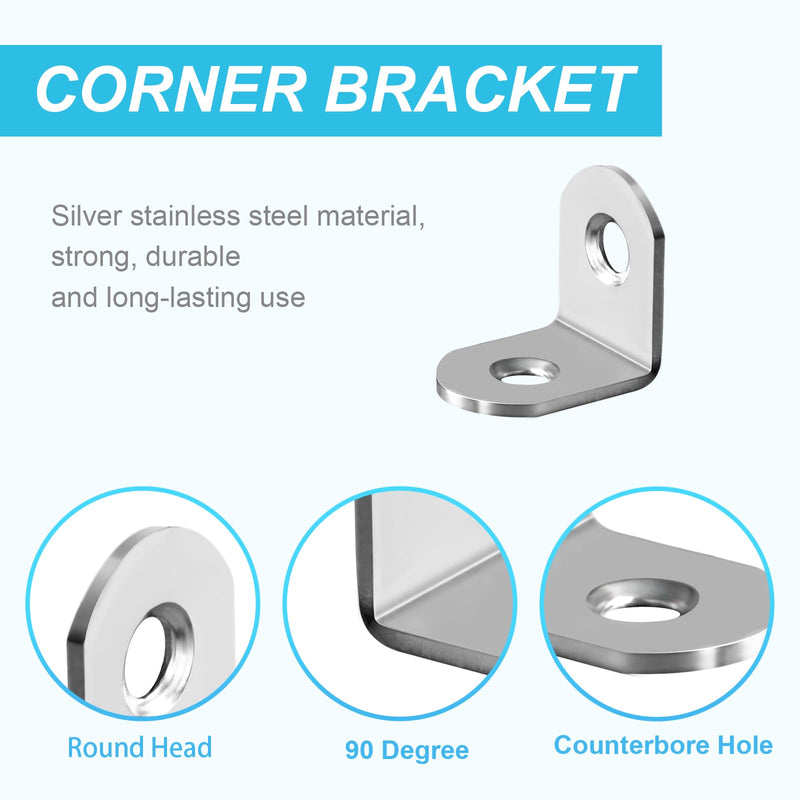 50 Pcs L Bracket Corner Brace MONKIPAER Metal Corner bracket 90 Degree Angle Stainless Steel Bracket with 100 Pcs Screws for securing wooden frames tables chairs bed furniture and other DIY structural Silver 0.76x0.6x0.76