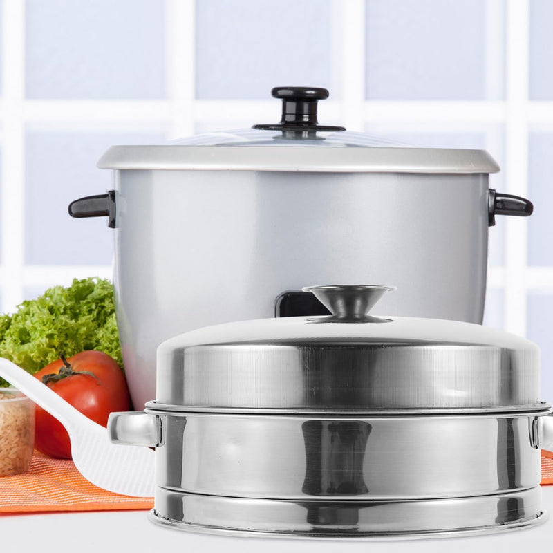 PRETYZOOM Stainless Steel Steamer Basket with Lid Double Handles 7.87X6.29X4.33In Food Steaming Rack for Seafood Dim Sum Meat Cooking
