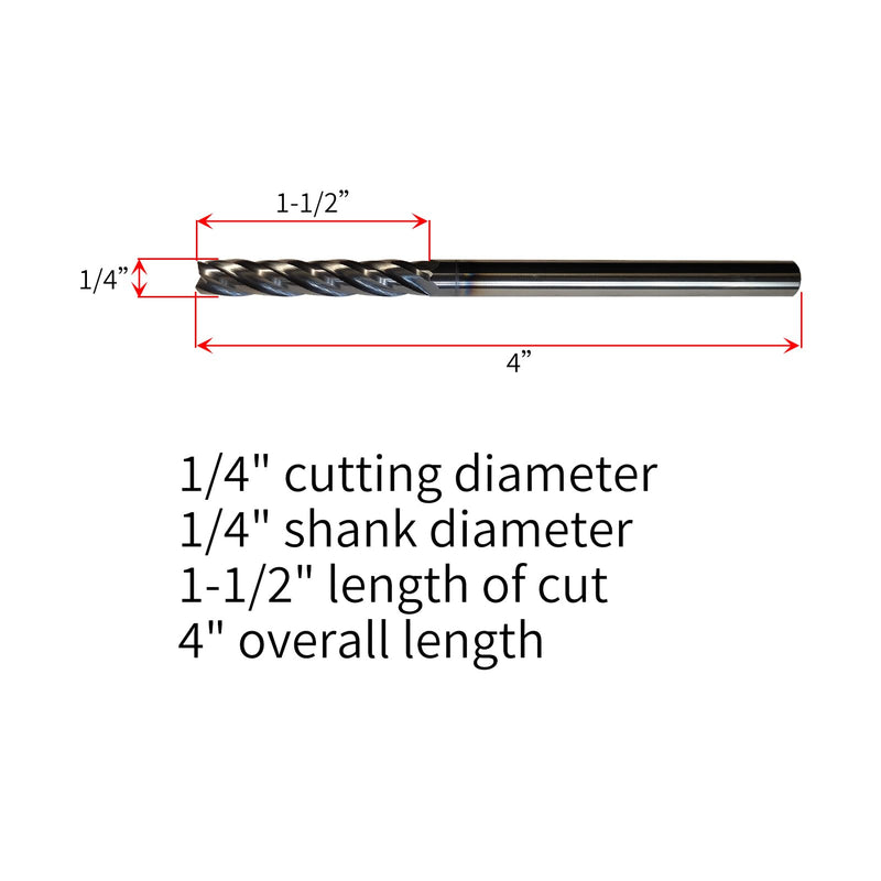 1/4" Carbide End Mill, Extra Long, 4 Flute Solid Carbide Square End Mill, 4" Overall Length, Single End, Helix Angle: 30°, AlTiN Coated,1/4" Cutting Diameter,1-1/2" Length of Cut 1/4"*1-1/2"*4”