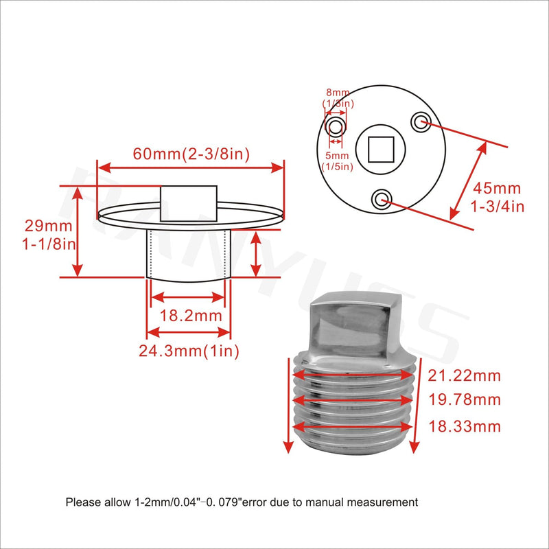 Marine Grade Stainless Steel 316 Boat Garboard Drain Plug Marine Stainless Steel W/Screws 2pc