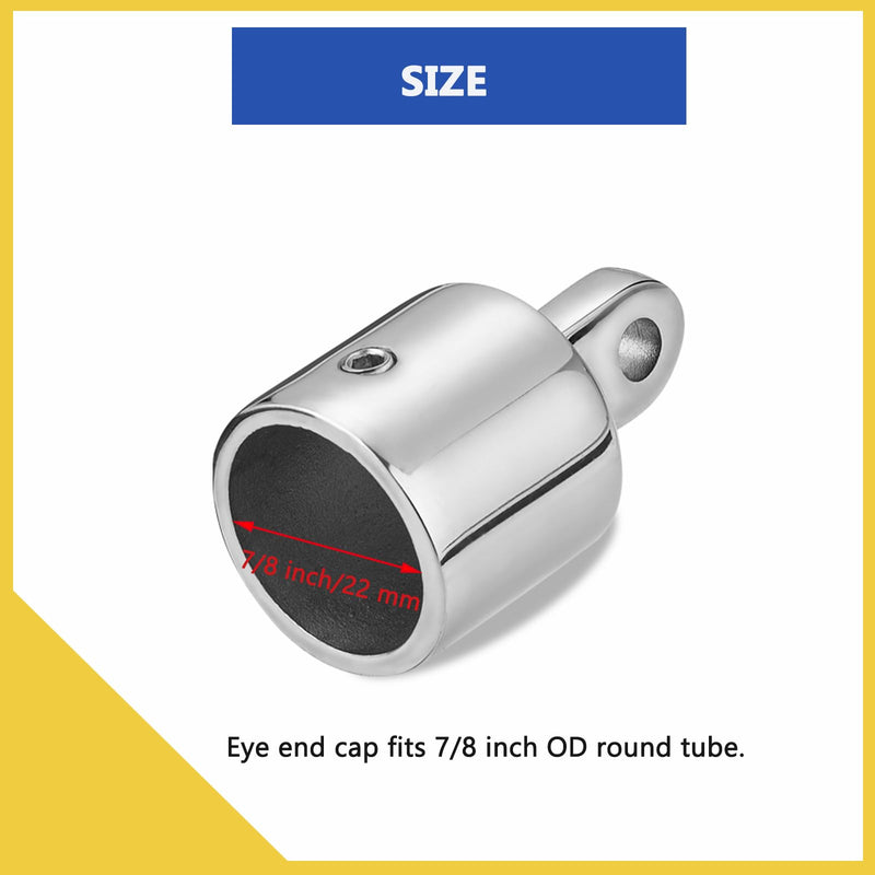 Boat Bimini Top Hardware, 316 Stainless Steel Side-Mount Quick-Release Deck Hinges with Eye End Cap Fits 7/8 inch OD Round Tube, Bimini Top Parts for Boats(2 Pair) 7/8 inch(22 mm)