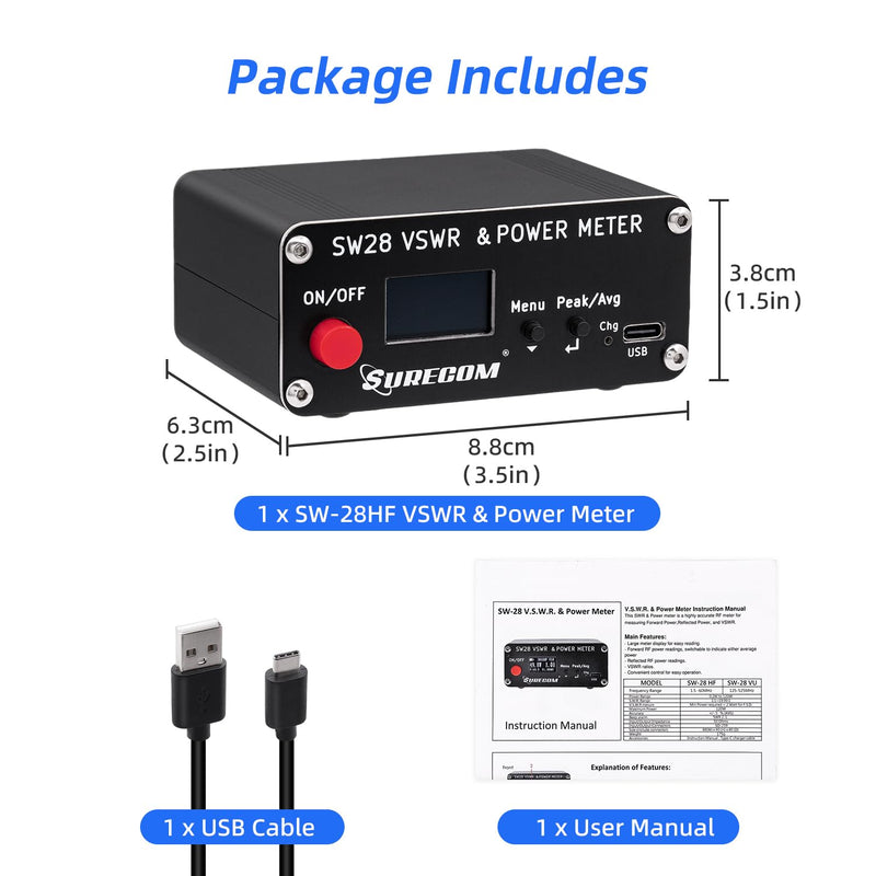Mcbazel Surecom SW-28HF 1.5MHz-60MHz 120W Mini V.S.W.R. & Power Meter