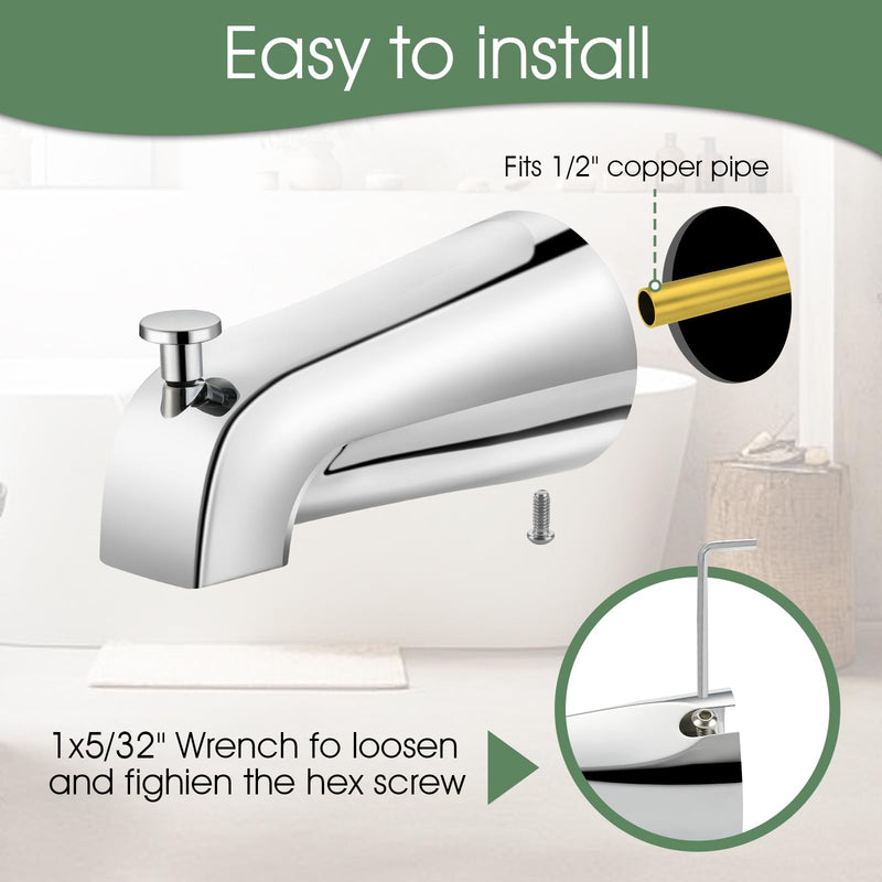 Bathtub Faucet Replacement with Diverter,Easy to Install American Standard Tub Spout for 1/2" Copper Water Tube with Install Tool (Chrome)