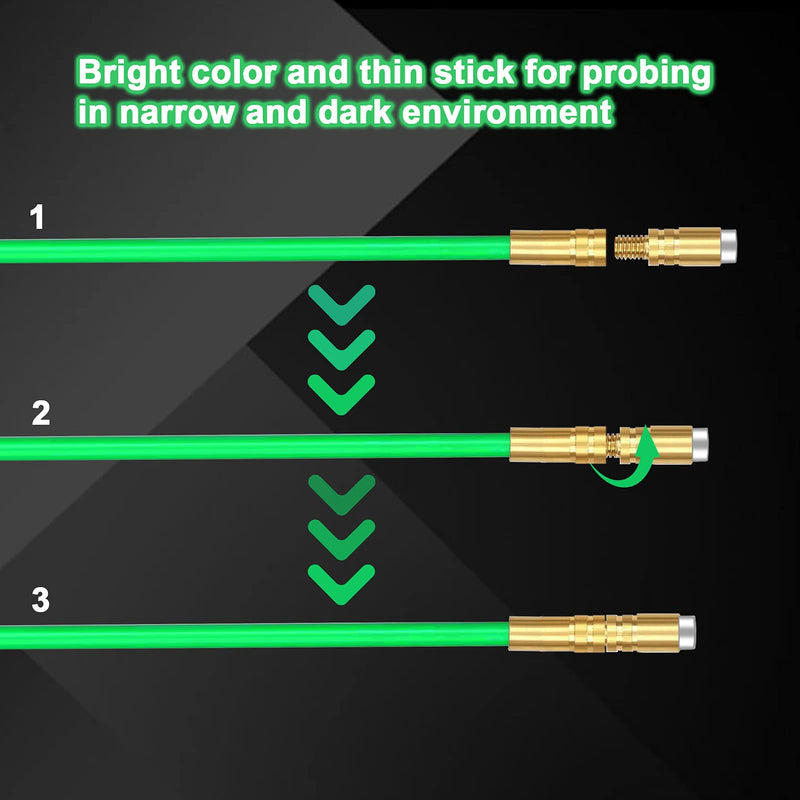 21 Feet Fiberglass Fish Tape Cable Rods, Electrical Wire Running Pull/Push Kit with Hook and Hole Kit Glow Rod, Hook Hole, Green 21FT