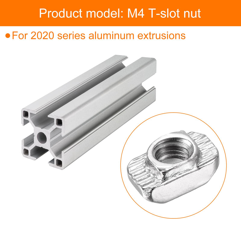 uxcell 200Pcs M4 T Nuts Sliding T Slot Nut Fastener Carbon Steel Nickel Plated Half Round Roll in Sliding Aluminum Profile Accessories 2020 Series M4-0.7x10x6x4.4mm 200