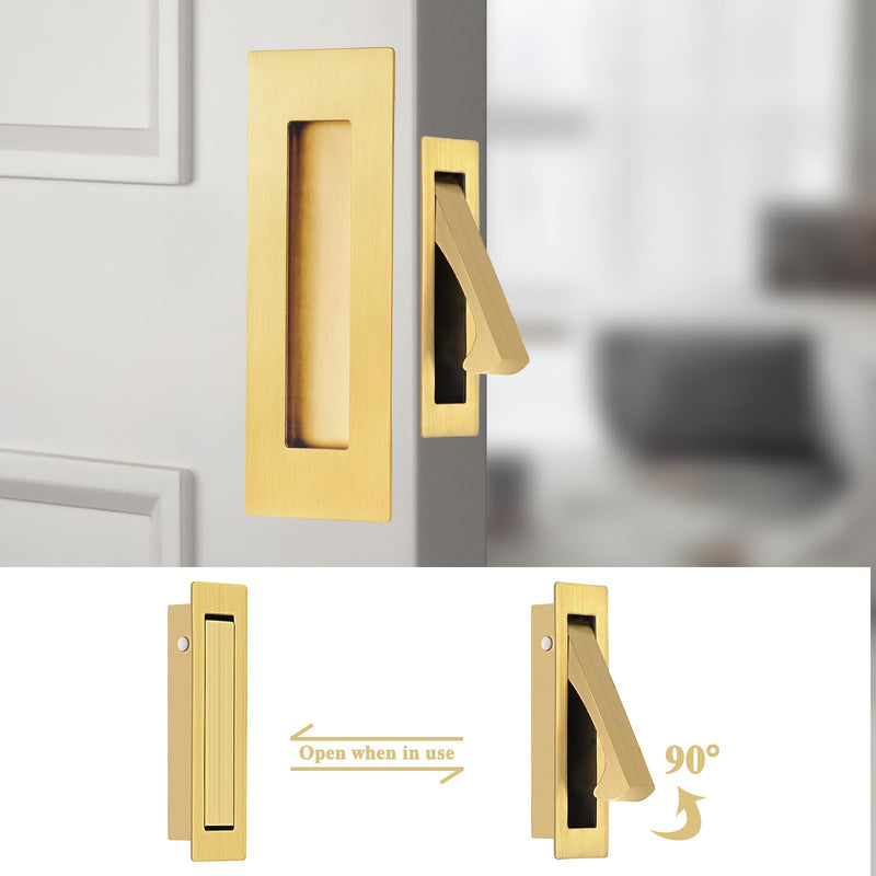 Pocket Door Handles and Edge Pull Brushed Brass, 6Inch Handles Hardware Latch,Recessed Finger Flush Pulls,for Closet,Sliding,Barn Door Model A Brushed Gold