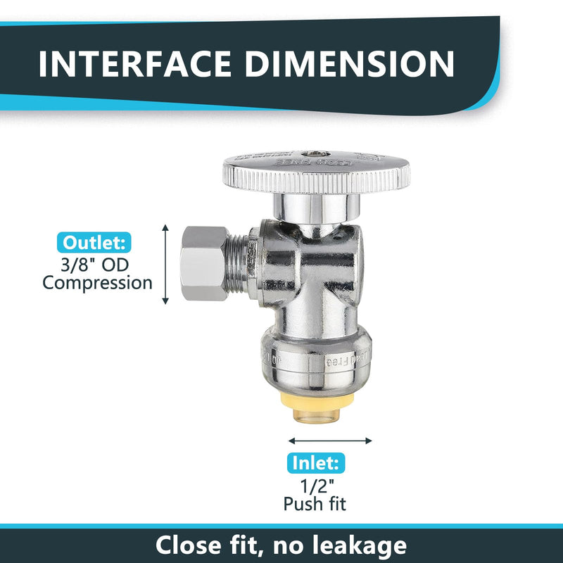 10Pack Seelink Angle Stop Valve, 1/2"Push Fit x 3/8"OD COM(PF-VALVE028-10) 10 1/2"pushfitx3/8"OD