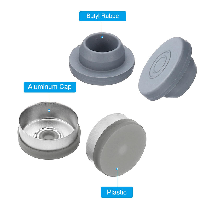 PATIKIL 100 Set 20mm Flip Off Caps, 20mm Vials Rubber Stoppers Flip Off Seals Self Injection Ports Butyl Rubber Plastic Aluminum Caps for Glass Vial (Pack of 2) 20mm (Pack of 2)