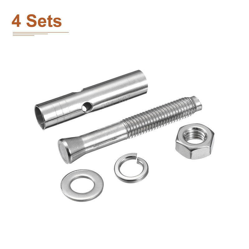 M10 x 70 Expansion Bolts - 4Pack- Good for Concrete Dry Brick Block Walls - 304 Stainless Steel - Silver M10 x 70 4