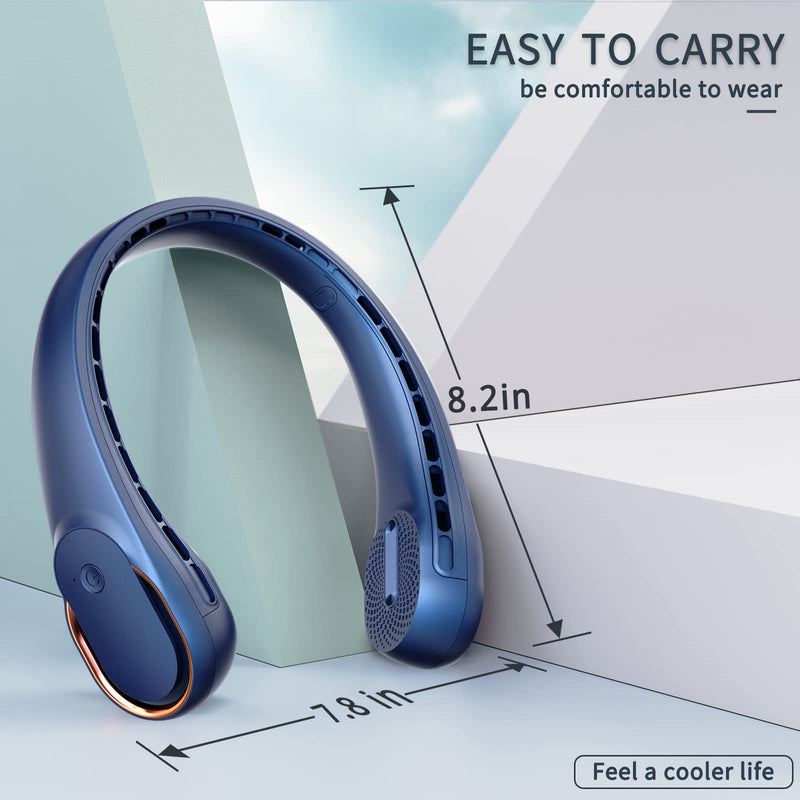 Neck Fan, USB Rechargeable Personal Fan, 4000 mAh Battery Operated, 3 Speeds Adjustable, Faster Cooling, Ultra Quiet, Suitable for Home, Office, Travel, Sports Blue
