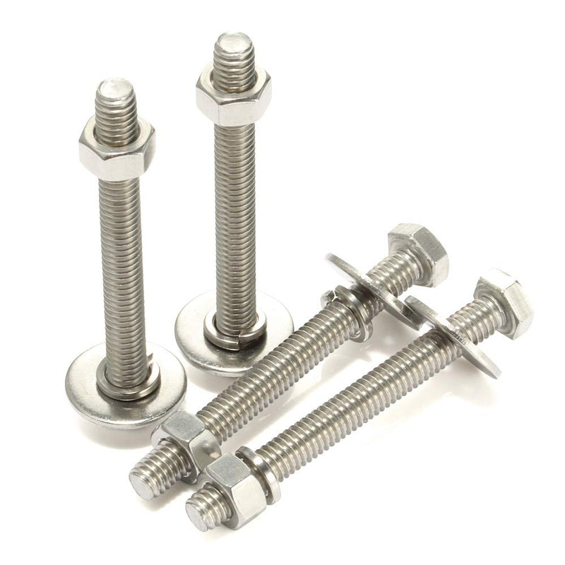 1/4-20 x 3-1/2" Hex Head Bolts with Hex Nuts and Thick Flat & Lock Washers, Fully Threaded, Stainless Steel 18-8, Plain Finish, 8 Sets 1/4-20 x 3-1/2"