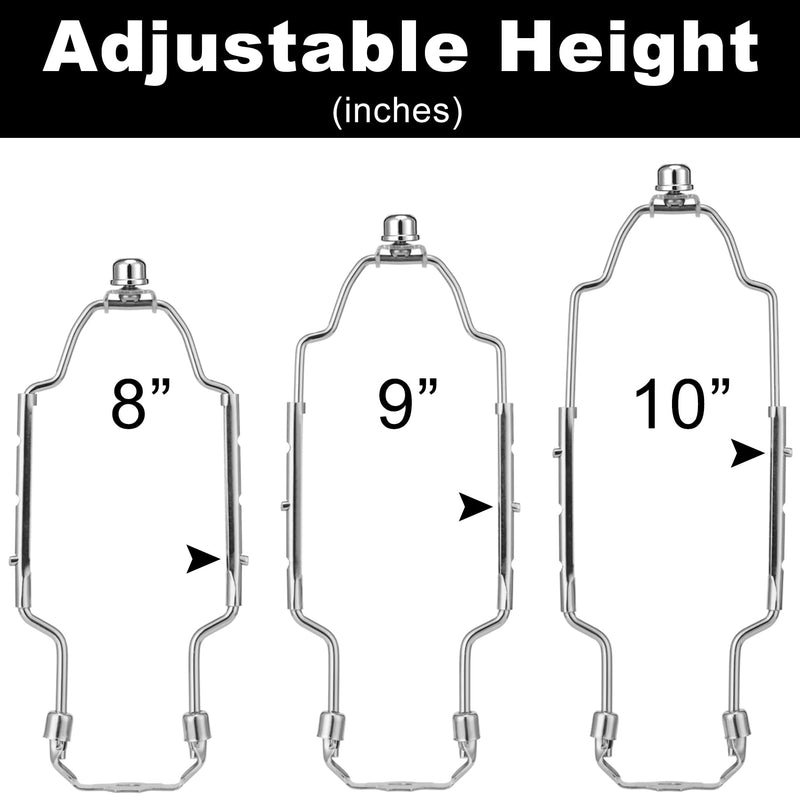 8 9 10 inch Lamp Shade Holder Kit [Adjustable] for Table and Floor Lamps, Heavy Duty Lamp Parts with 3/8 Standard Saddle, UNO Fitter Adapter and Lamp Finial (Silver) Silver