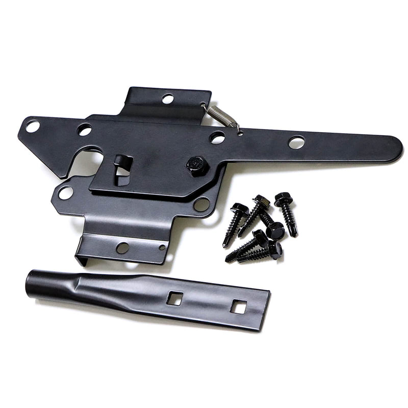 Heavy Duty Self-Locking Post Mount Automatic Gravity Lever Gate Latch for Wooden Fence with Fasteners - Black Finishing Steel Gate Latch to Secure Pool/Yard/Garden