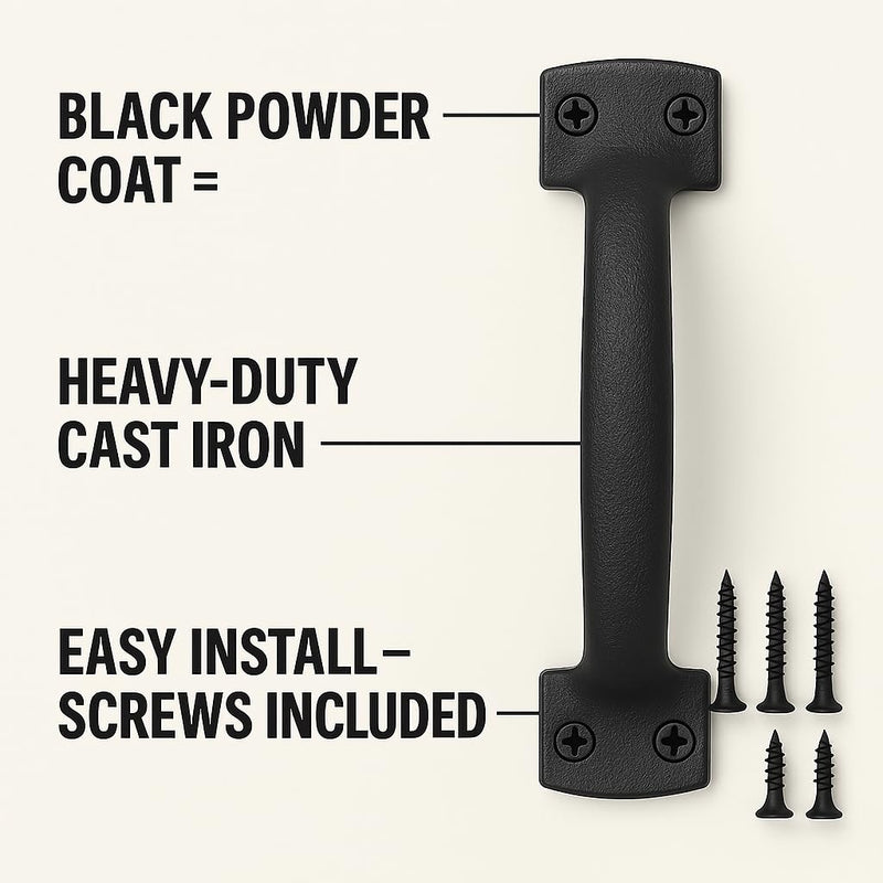 2 Pack Classic Black Handle - Heavy Duty Steel Pull for Gates, Barn Doors, Outdoor Fences, 7 Inch 7" - 2 Pack