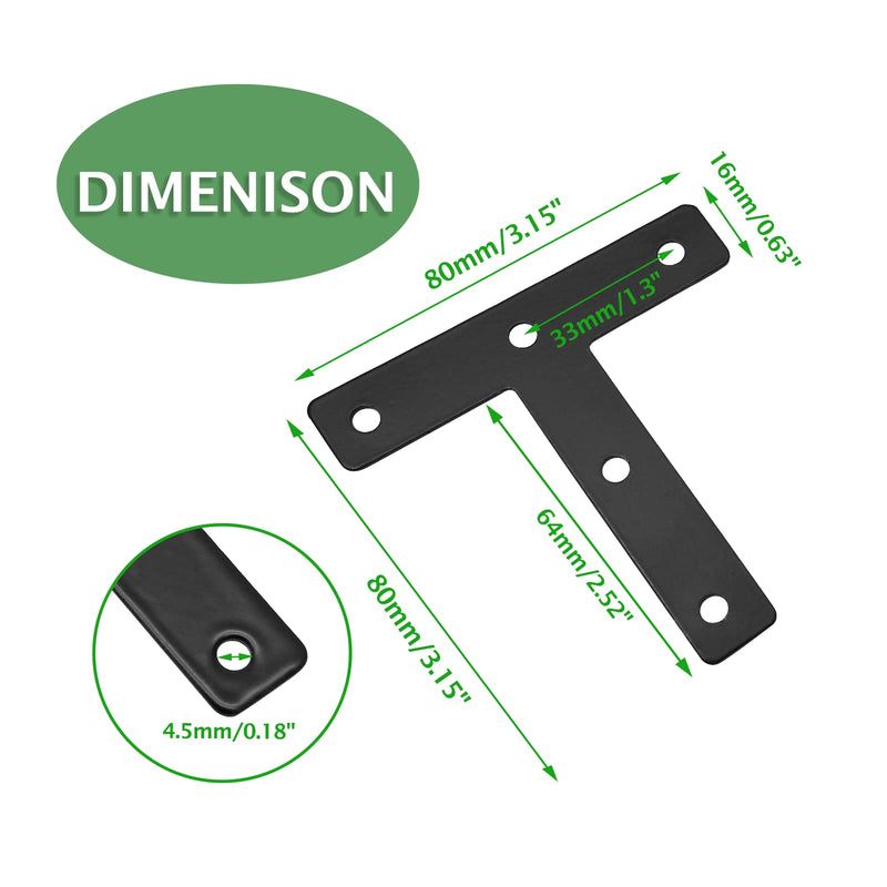 Uenhoy 10 Pcs T Shape Flat Mending Plates 80mm x 80mm (3.15" x 3.15") T Corner Braces T Bracket Connector Fixing Repair Plates for Furniture, Black 80x80mm/3.15"x3.15" - NewNest Australia