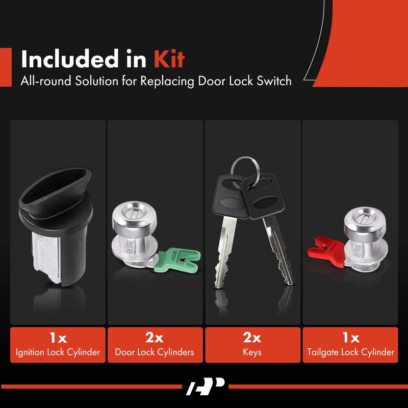 A-Premium Door Lock Cylinder with Key Set Compatible with Ford | for F-150 F150 1997-2003, F-250 F-350 1998-2007, F-250 F-350 Super Duty 1999-2007