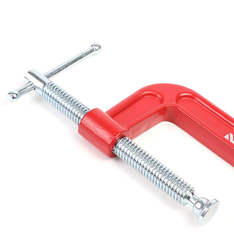 DNA Motoring TOOLS-00125 C-Clamp - 4 Inch Cast Iron Repair Tool w/Machined Steel Screw, Red Painted