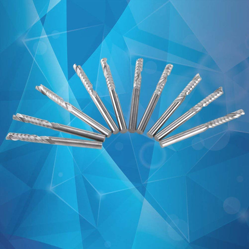 10pcs 1/8" Shank Single Flute End Mill Bits Tungsten Carbide CNC PVC MDF Cutting Tool 3.175mm (1/8") Diameter 22mm Cutting Length