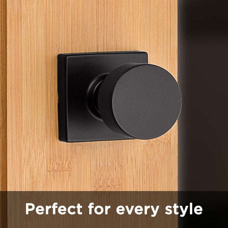 Kwikset Pismo Interior Passage Door Knob, Handle For Closet and Hallway Doors, Non-Locking Doorknob in Matte Black, with Microban Protection, Square Rose