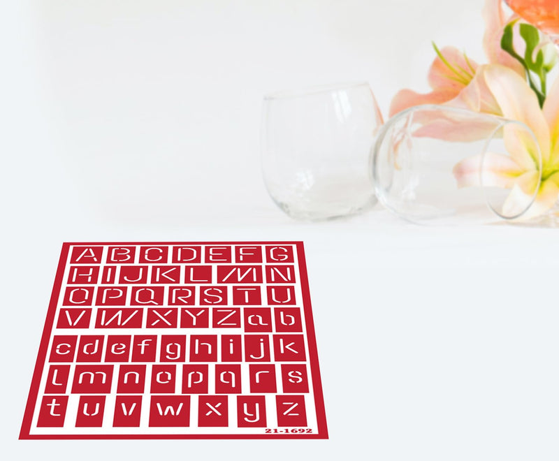2 Reusable Glass Etching Stencils - Etching Letter Stencils Set - Contemporary Etch Letters Stencils, Neon Alphabet Upper and Lower Case Self Adhesive Etch Stencil with Brush