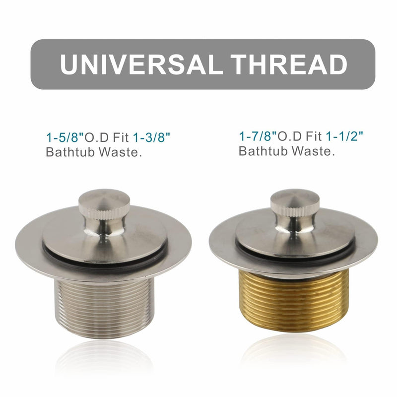 Tub Drain and Overflow Kit with Single Hole Overflow Faceplate, Welsan Universal Lift & Turn Bathtub Drain Kit with Fine/Coarse Thread Conversion Twist Trim Kit Assembly-Brushed Nickel Brushed