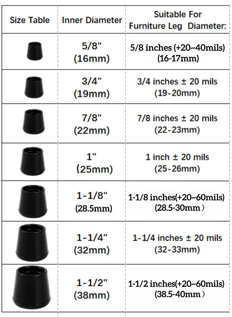 Non-Slip Rubber Chair Leg Caps - Furniture Feet Tips Covers Floor Protecters for Hardwood Floors, Round, Black (16PCS) (NSP-Slip, NSP-16PCS- 1-1/8"(28MM)) NSP-SLIP NSP-16PCS- 1-1/8"(28MM)